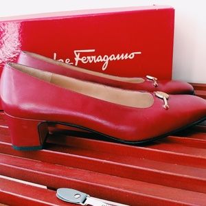 Ferregamo Cranberry Chunky Low Heel